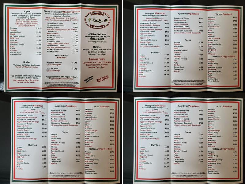 Taqueria Mexico Lindo Menu