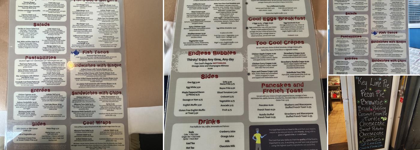 Too Cool Cafe Menu