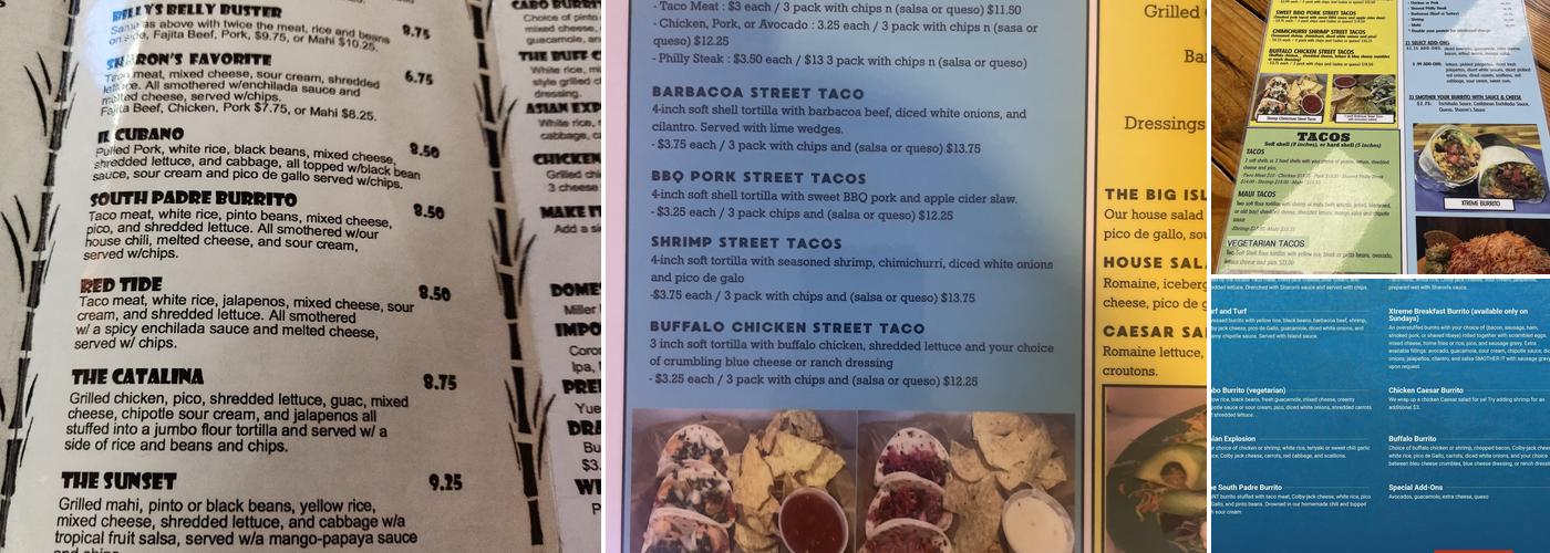 Big Island Burrito Menu