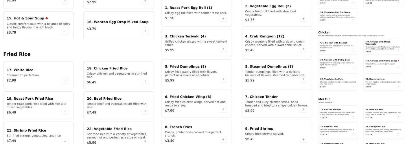 Young's Buffet Menu