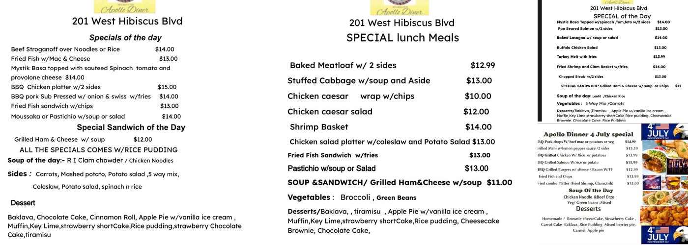Apollo Diner Menu