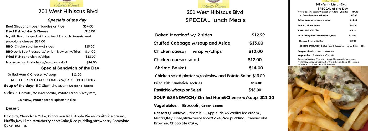 Apollo Diner Menu