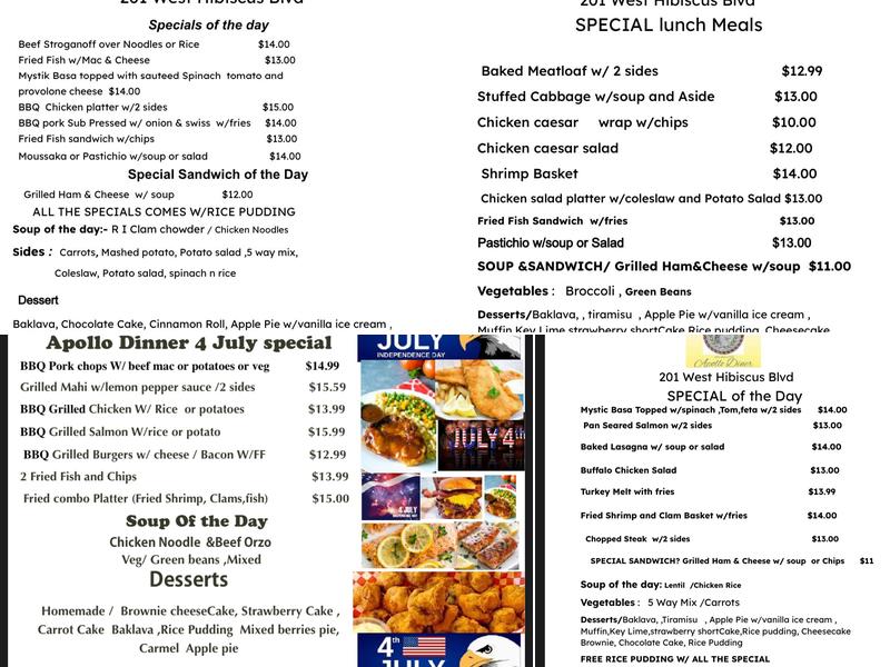 Apollo Diner Menu