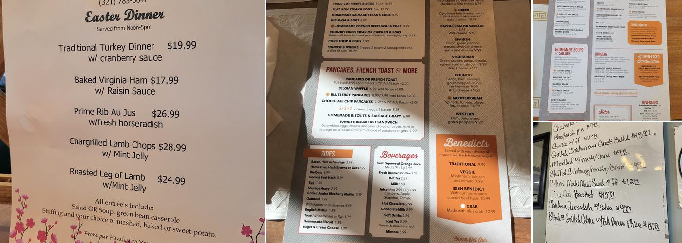 Sunrise Diner Menu