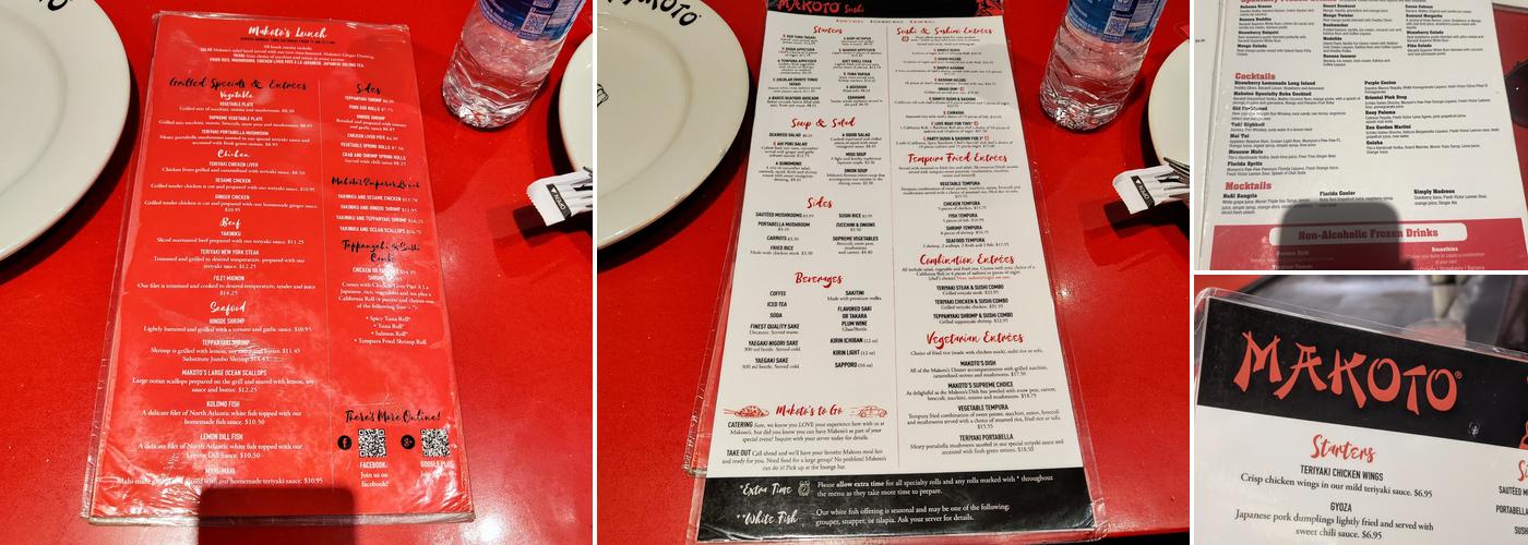 Makotos Japanese Steakhouse & Sushi Menu