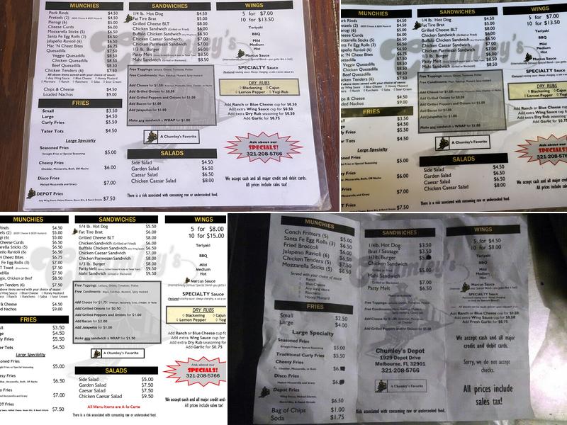 Chumley's Depot Menu