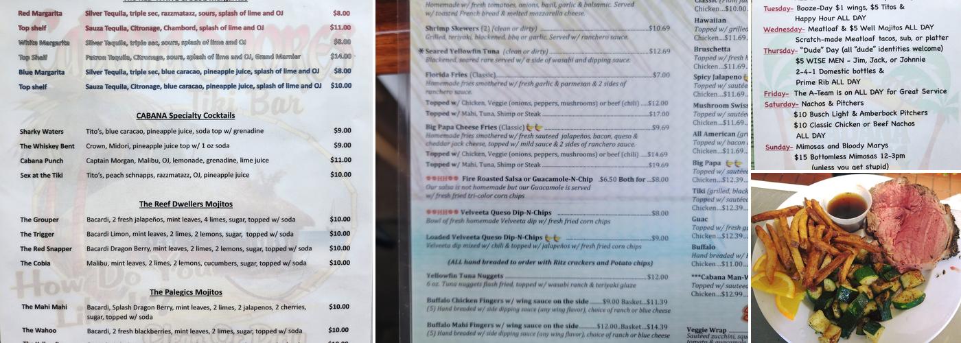Cabana Shores Menu