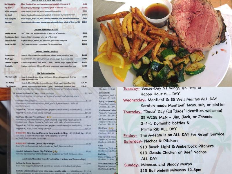 Cabana Shores Menu