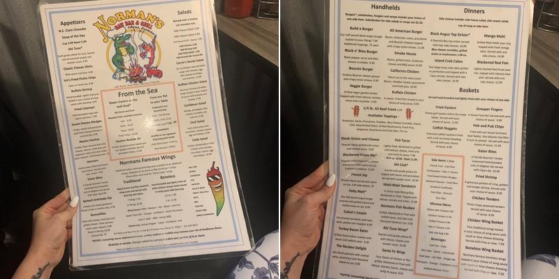 Normans Raw Bar & Grill Menu