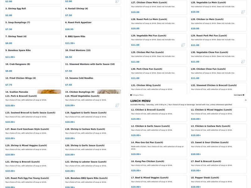 Hoi Won Chinese Take Out Menu