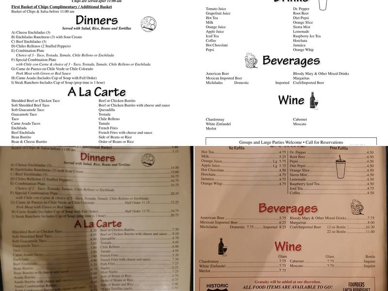 Mitla Cafe Menu