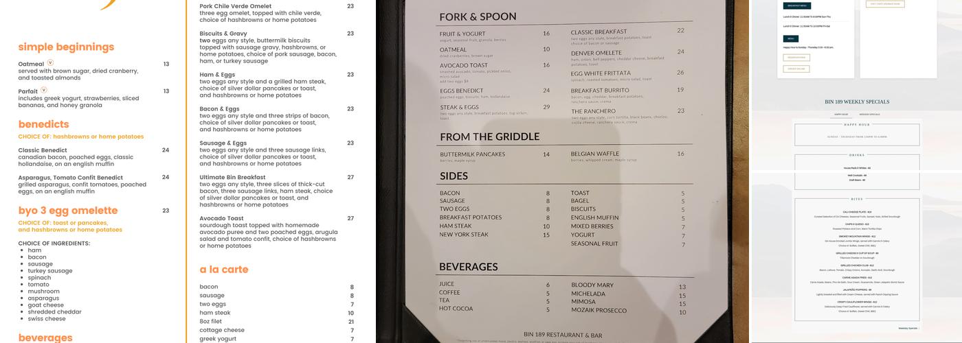 Bin 189 Menu