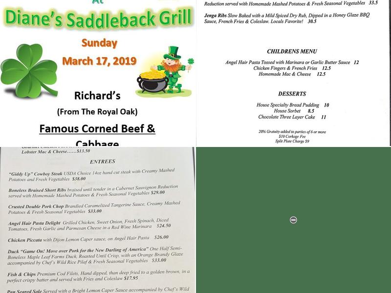 Saddleback Grill Menu