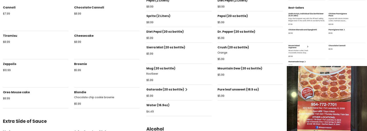 Vito's Gourmet Pizza Menu