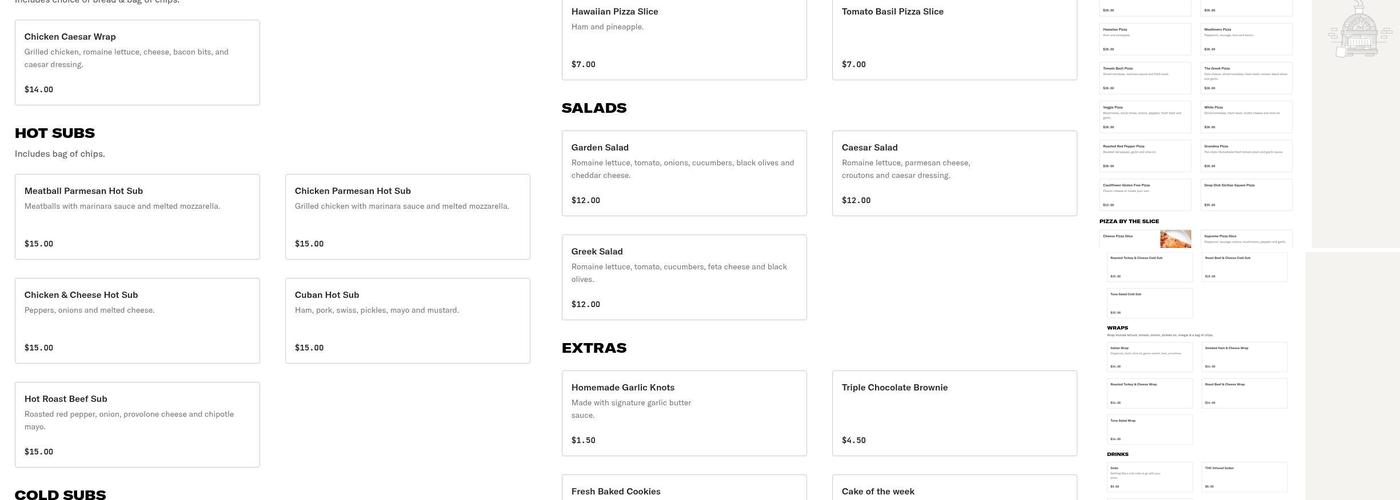 Pizza on the Beach Menu