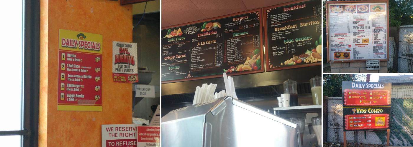 Amapola Rico Taco Menu