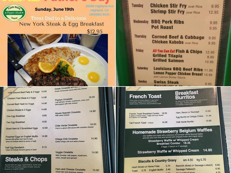 Pepper Steak Restaurant Menu