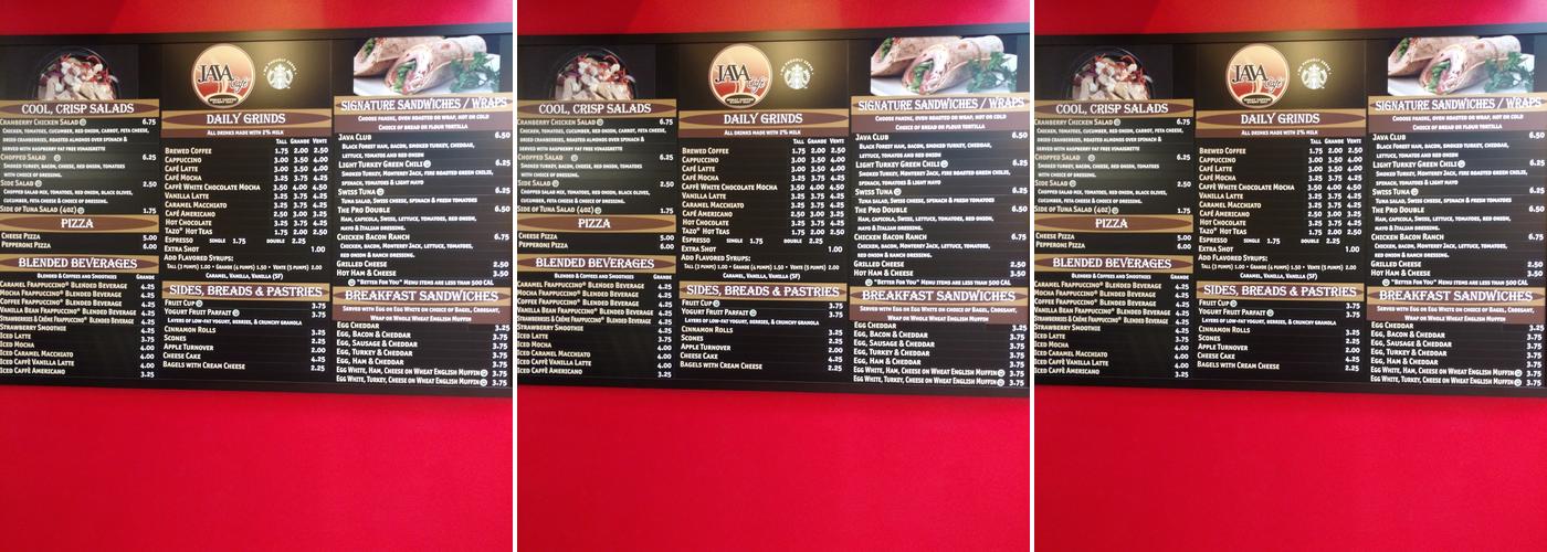 Java Cafe Menu