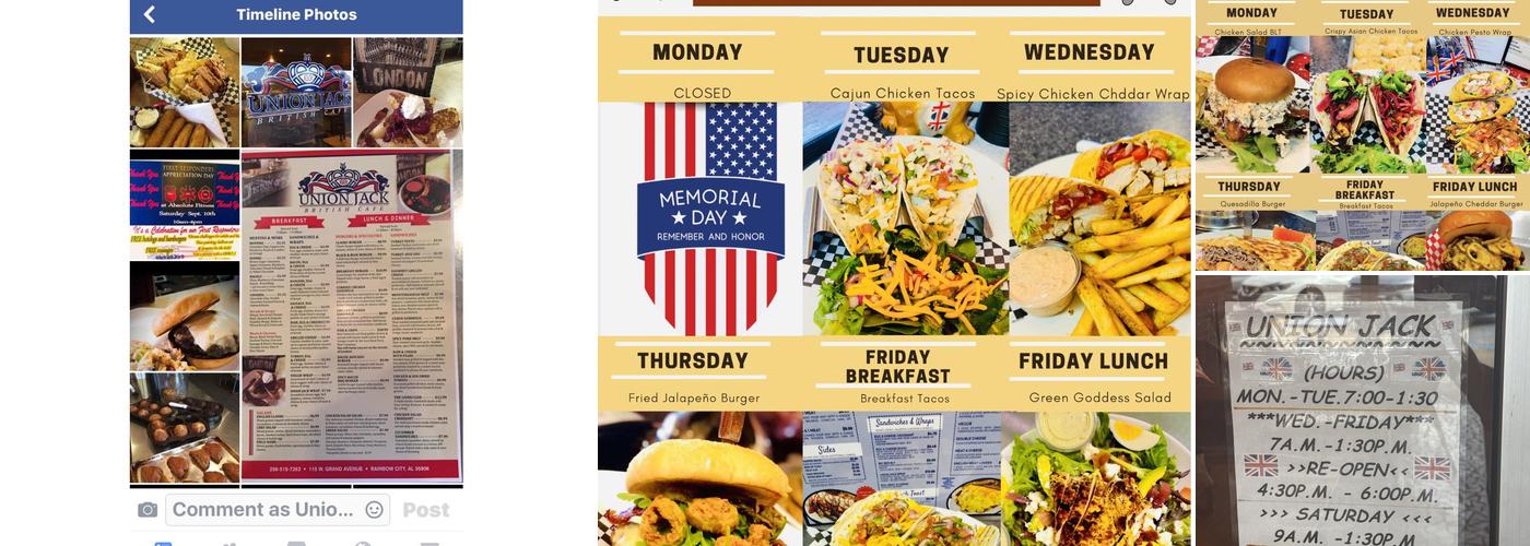 Union Jack Cafe Menu