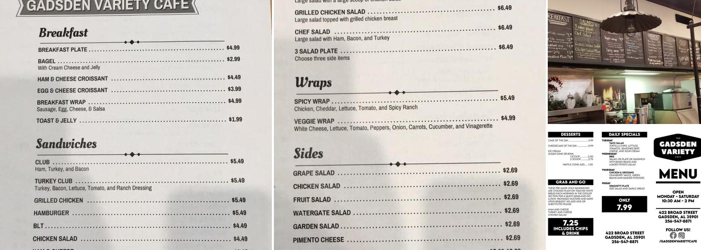 Gadsden Variety Cafe Menu