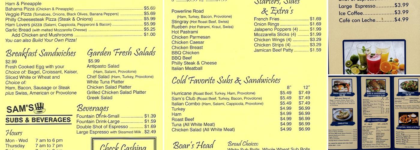 Sam's Subs and Beverage Menu
