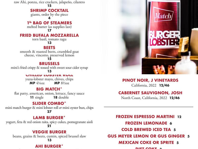 Match Burger Lobster Menu