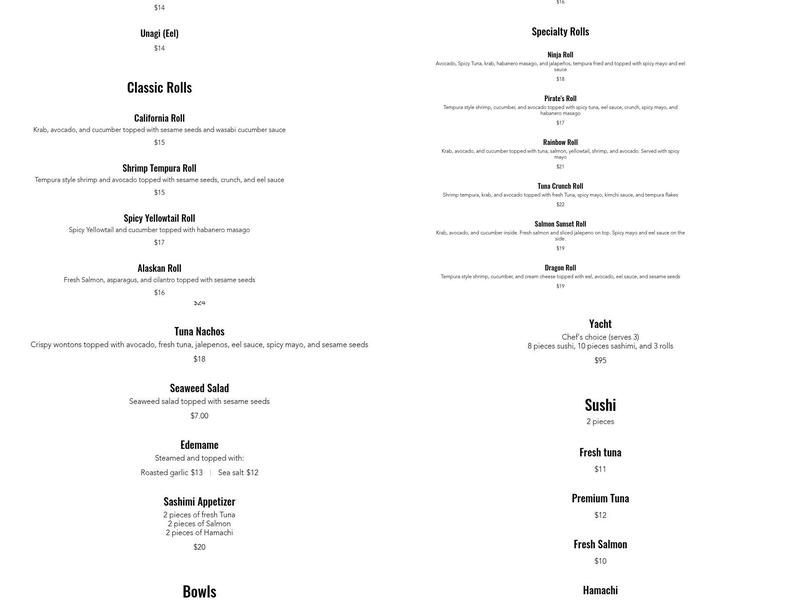 Two Georges Waterfront Grille Menu