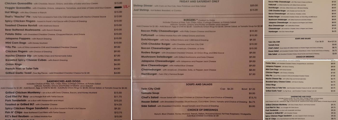 Twin City Tavern Menu