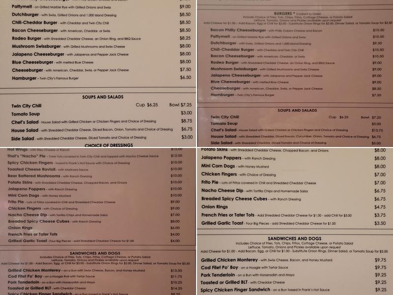 Twin City Tavern Menu