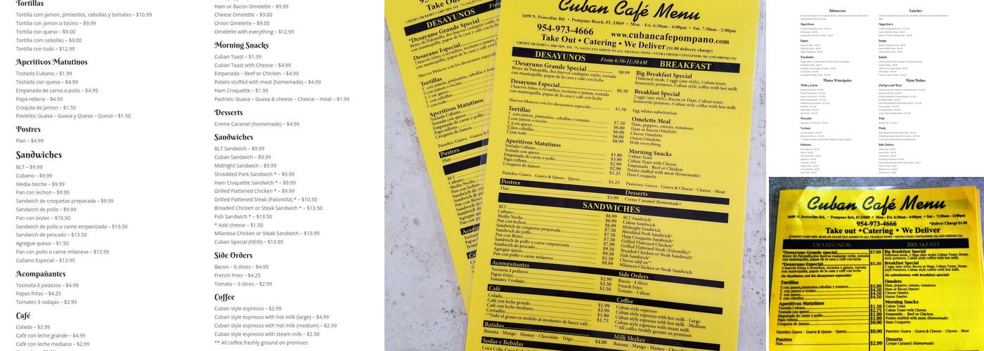 Cuban Cafe Menu