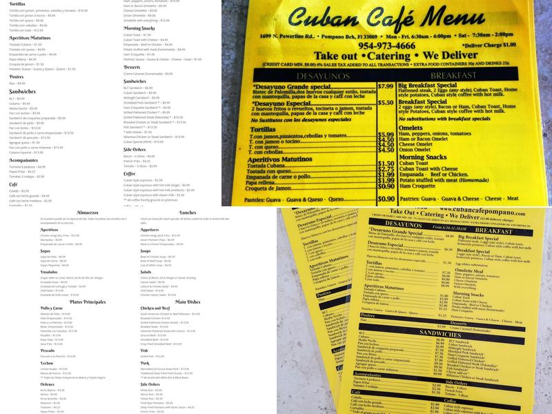 Cuban Cafe Menu