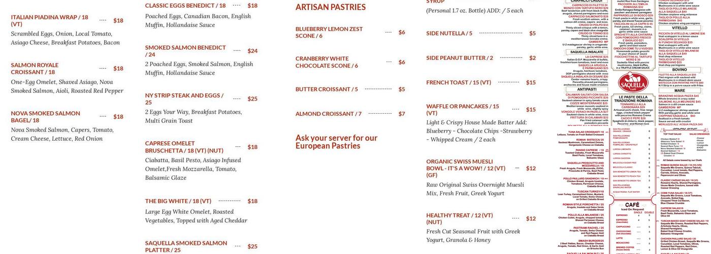 Saquella Café Menu