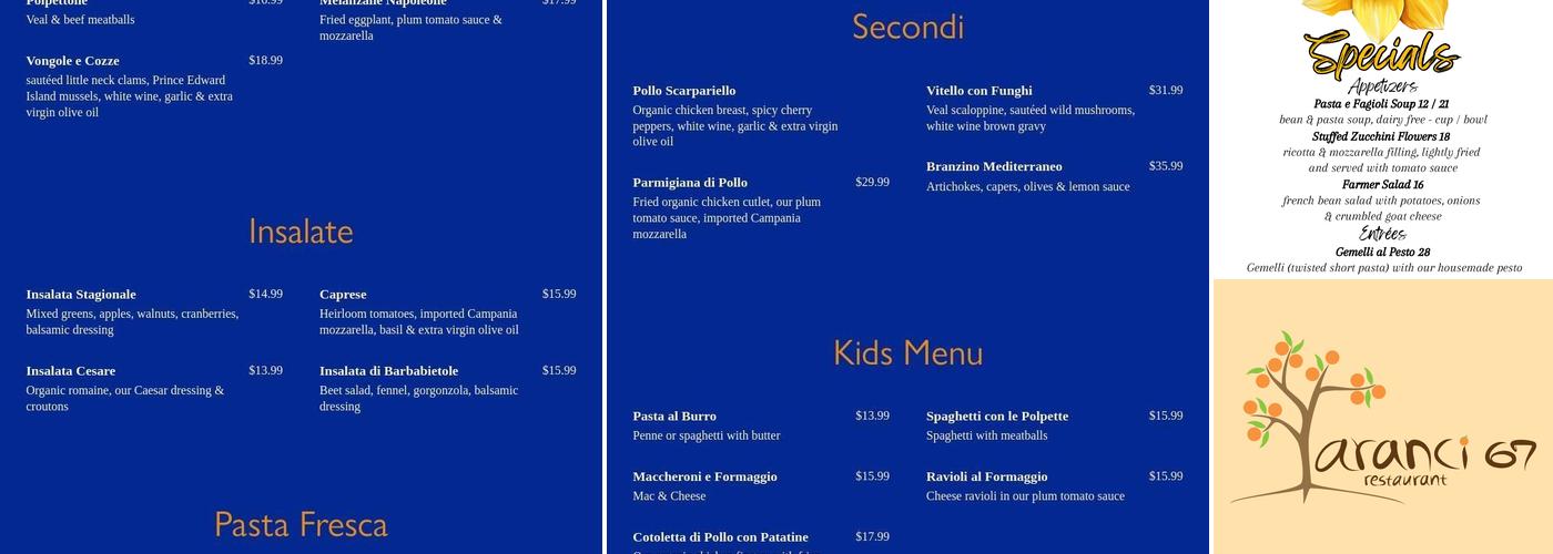 Aranci 67 Menu