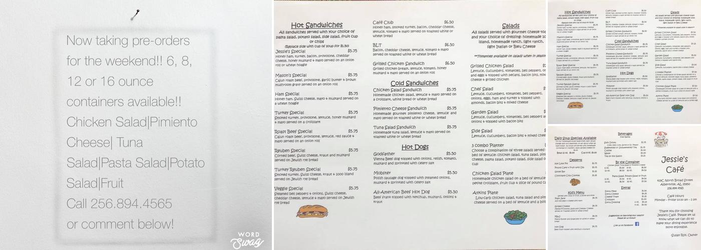 Jessie's Cafe Menu