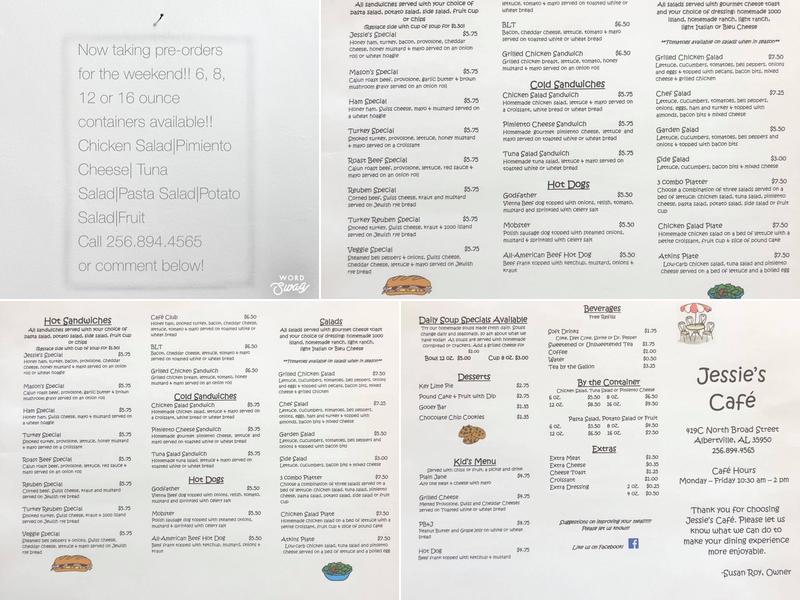 Jessie's Cafe Menu
