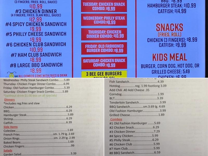Bee-Gee's Menu