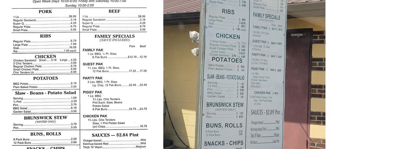 Wilson's Barbeque Menu