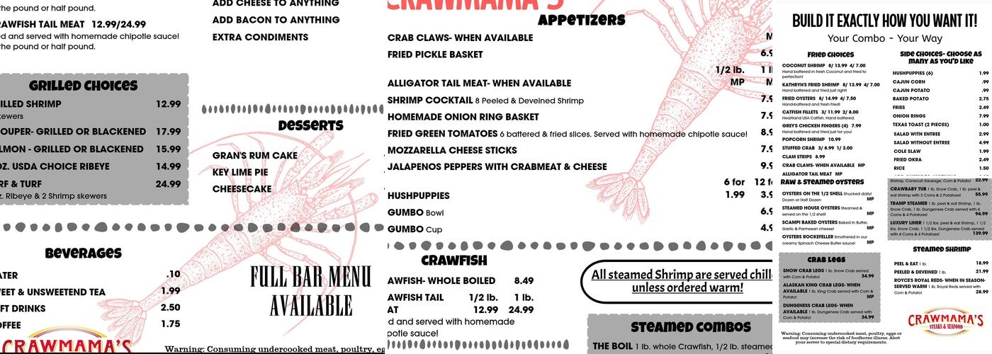 Crawmama's Menu