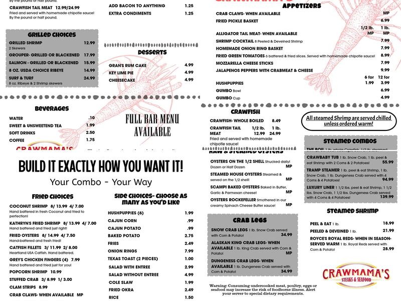 Crawmama's Menu