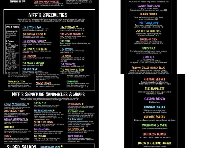 Niffer's Place Lake Martin Menu