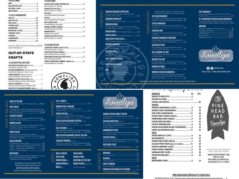 Kowaliga Restaurant Menu
