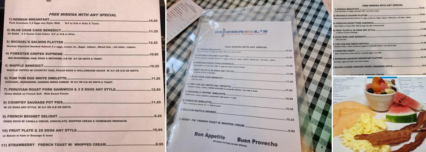 Michael's Family Restaurant Menu