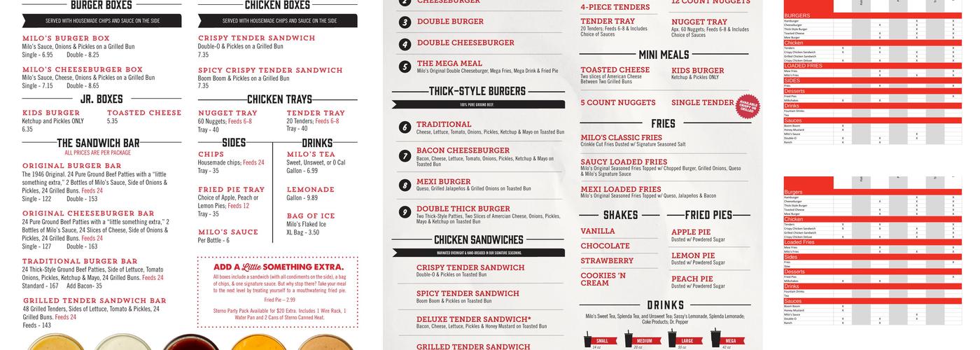 Milo's Hamburgers Menu