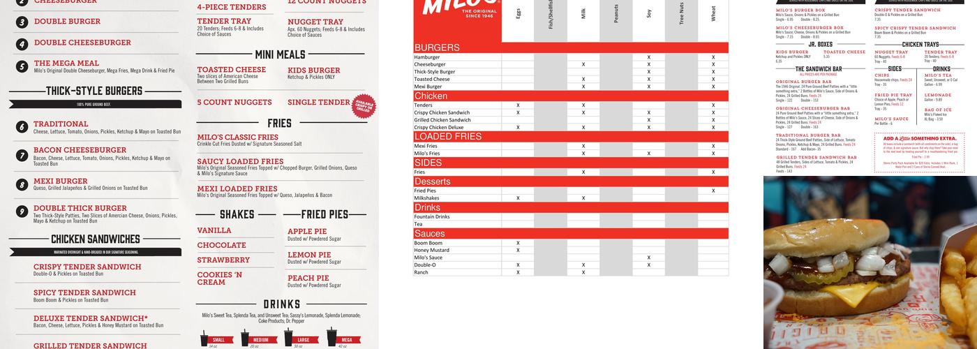 Milo's Hamburgers Menu