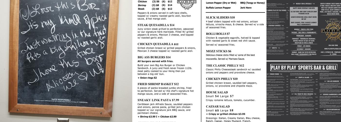 Play By Play Sports Bar and Grill Menu