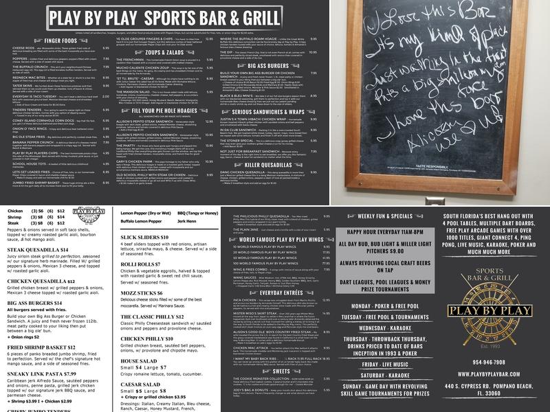 Play By Play Sports Bar and Grill Menu