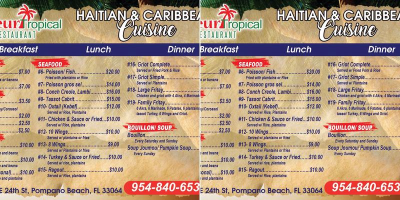 Saveur Tropical Restaurant Menu