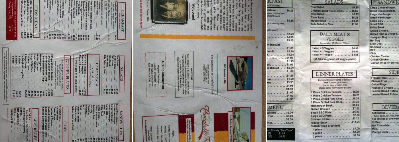 Campbell's Field Restaurant Menu