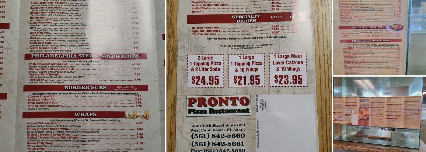 Pronto Pizza Menu