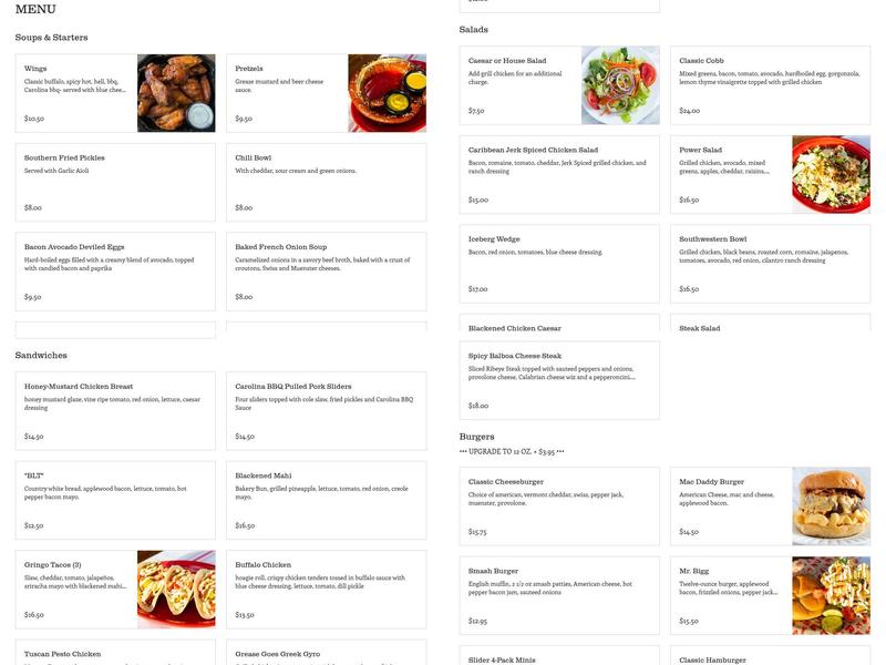 Grease Burger Beer and Whiskey Bar Menu